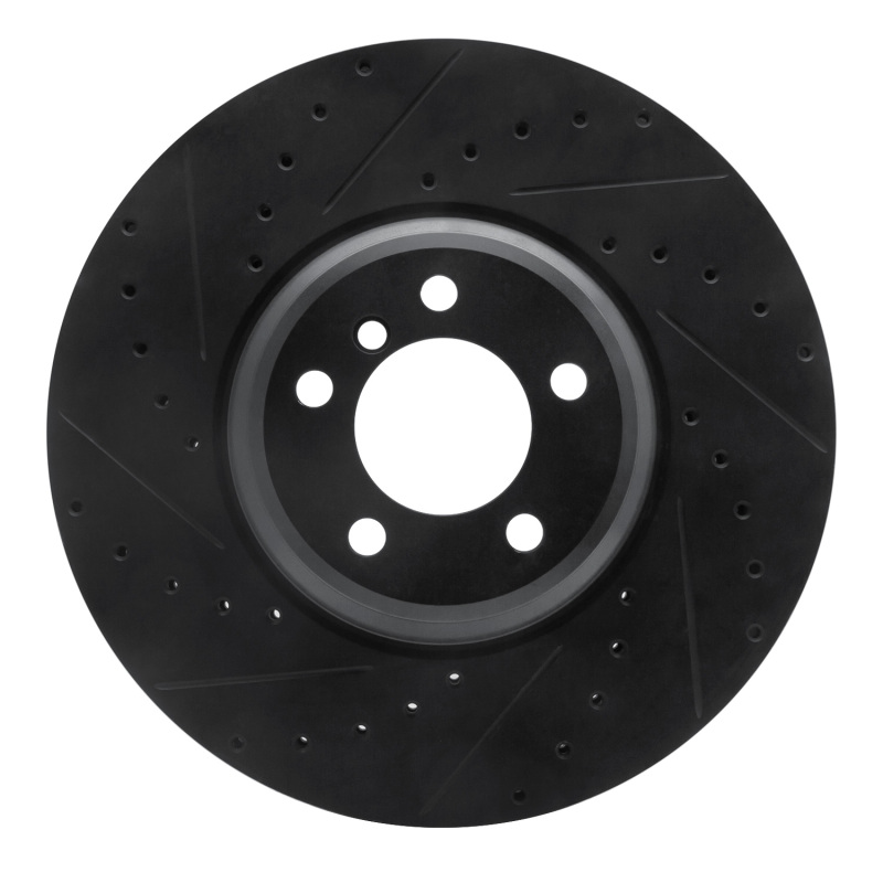 BMW ALPINA B7 Brake Rotor (1) - Front Left - R1 Concepts - Drilled & Slotted - Black - `07-`08